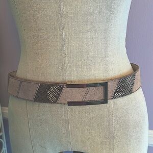 White House Black Market tan suede and gold snakeskin patchwork leather belt